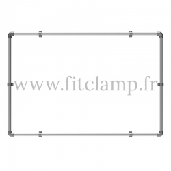 Wall mounted display frame for tension banner on aluminium tubular structure.