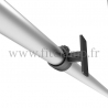 Wall mounted display frame for tension banner on aluminium tubular structure. Detail tube clamp fitting 143. FitClamp.