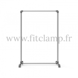 Stop-trottoir pour bâche tendue en structure tubulaire. Piètement raccord tubulaire coude 90°. Face avant