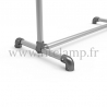 Pavement display frame for tension banner on aluminium tubular structure. Detail of tube clamp fitting foot 125. FitClamp