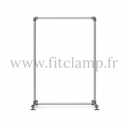 Stop-trottoir pour bâche tendue en structure tubulaire. Piètement raccord tubulaire 143. Face avant