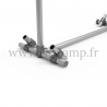 Pavement display frame for tension banner on aluminium tubular structure. Detail of tube clamp fitting foot 161. FitClamp