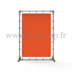 Pavement display frame with tension banner on aluminium tubular structure.