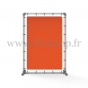 Pavement display frame with tension banner on aluminium tubular structure.