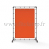 Pavement display frame with tension banner on aluminium tubular structure.