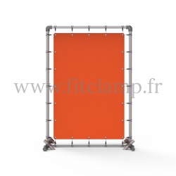 Pavement display frame with tension banner on aluminium tubular structure.