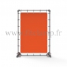 Pavement display frame with tension banner on aluminium tubular structure.