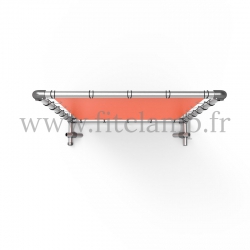 Pavement display frame with tension banner on aluminium tubular structure.