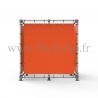 Cube display frame with tension banner on aluminium tubular structure. With reinforcements. FitClamp.