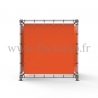 Cube display frame with tension banner on aluminium tubular structure. Easy to install.