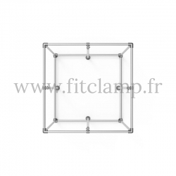 Cube display frame for tension banner on aluminium tubular structure. With reinforcement on each side.