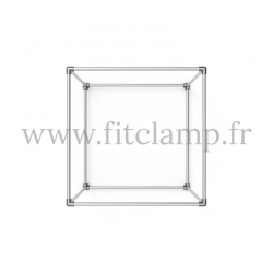 Cube display frame for tension banner on aluminium tubular structure.
