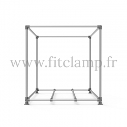 Stand-Display-Würfel für Plane in Rohrstruktur.