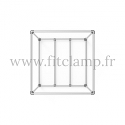Cube display frame for tension banner on aluminium tubular structure.