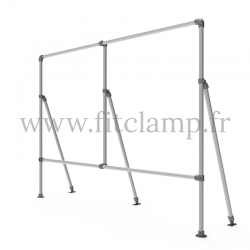 Fixed display frame for tension banner on aluminium tubular structure. With reinforcement. FitClamp.