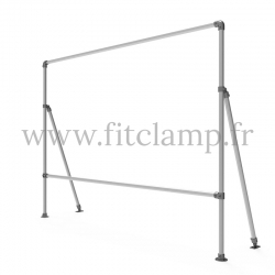 Fixed display frame for tension banner on aluminium tubular structure. FitClamp.
