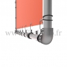Wall mounted display frame with tension banner on aluminium tubular structure. Detail of tube clamp fitting 125. FitClamp.