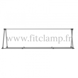A-frame display structure for tension banner on aluminium tubular structure. Easy to install. FitClamp.