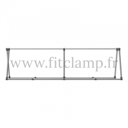 A-frame display structure for tension banner on aluminium tubular structure. With center reinforcement.