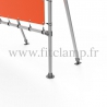 Fixed display frame with tension banner on aluminium tubular structure. Foot detail : Tube clamp fitting 131