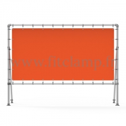 Fixed display frame with tension banner on aluminium tubular structure. Easy to install.