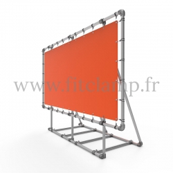 XL display frame with tension banner on aluminium tubular structure.