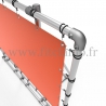 XL display frame with tension banner on aluminium tubular structure.