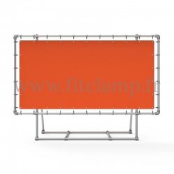 XL display frame with tension banner on aluminium tubular structure.