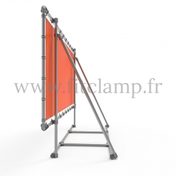 XL display frame with tension banner on aluminium tubular structure.
