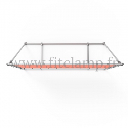 Mobiler Display-Rahmen mit Spannplane in Rohrstruktur.