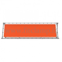 A-frame display structure with tension banner on aluminium tubular structure.