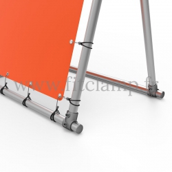 A-frame display structure with tension banner on aluminium tubular structure. Detail 2