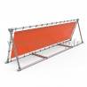A-frame display structure with tension banner on aluminium tubular structure. Easy to install.