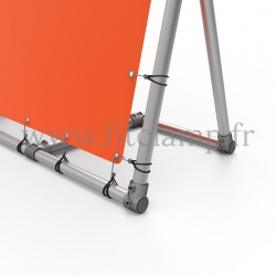 A-frame display structure with tension banner on aluminium tubular structure.