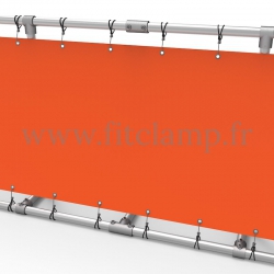 A-frame display structure with tension banner on aluminium tubular structure.