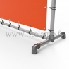 Upright display frame with tension banner on aluminium tubular structure. Foot tube clamp fitting 125