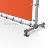 Upright display frame with tension banner on aluminium tubular structure. Foot tube clamp fitting 143