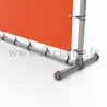 Upright display frame with tension banner on aluminium tubular structure. Foot tube clamp fitting 179