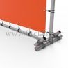 Upright display frame with tension banner on aluminium tubular structure. With ground peg