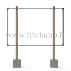 Large display frame for tension banner on aluminium tubular structure. Easy to install.