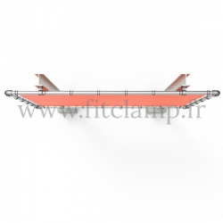 Large tubular display frame with stretched canvas, tubular structure.