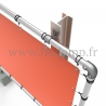 Large tubular display frame with stretched canvas, tubular structure. Detail.