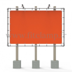 Cadre d’affichage grand format avec bâche tendue en structure tubulaire