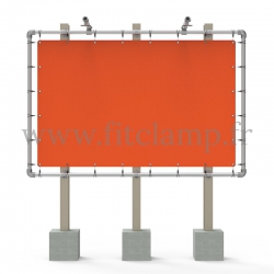 Large tubular display frame with stretched canvas, tubular structure