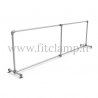 Upright display frame for tension banner on aluminium tubular structure. With tube of reinforcement.