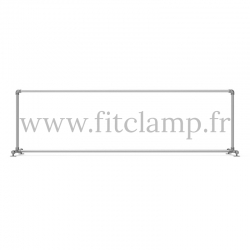 Upright display frame for tension banner on aluminium tubular structure.