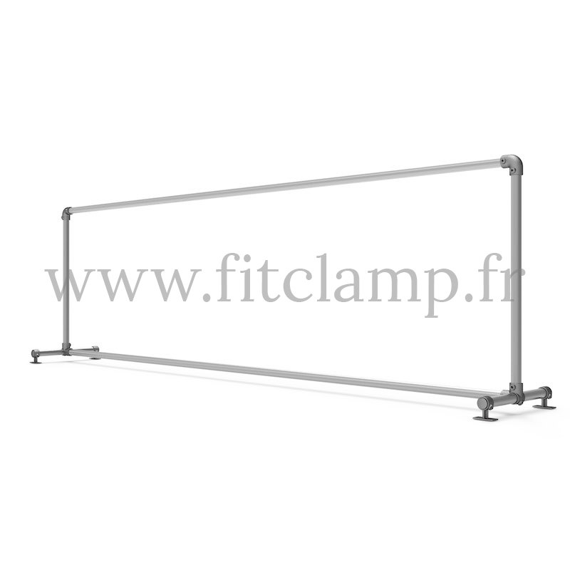 Upright display frame for tension banner on aluminium tubular structure. FitClamp.