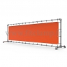 Upright display frame with tension banner on aluminium tubular structure. FitClamp.