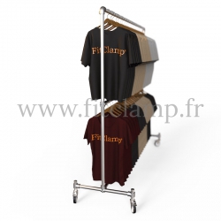 Porte-vêtements double hauteur en structure tubulaire avec roulette en situation. Acier galvanisé Ø B 34. FitClamp