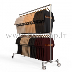 Porte-vêtements double hauteur en structure tubulaire avec roulette en situation. Acier galvanisé. FitClamp